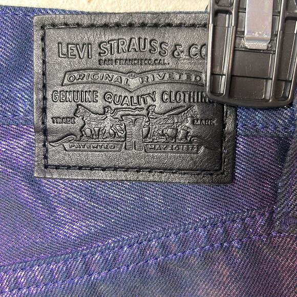 NEW Levi’s Premium purple metallic iridescent Ribcage straight ankle jeans, 26 - Picture 9 of 13
